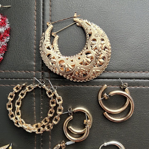 Lot of Earrings 10 pairs Hoops Christmas Rhinestones - Picture 2 of 6